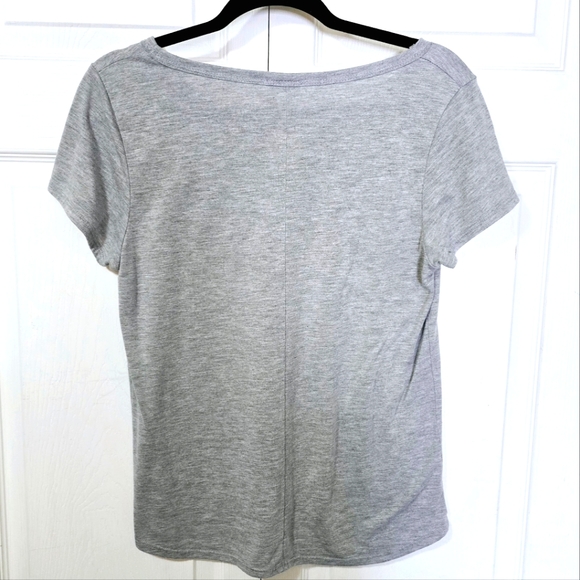 DAYTRIP Women's Size Medium Grey & Orange Rhinestone Chest Stretchy T-shirt - Picture 2 of 2